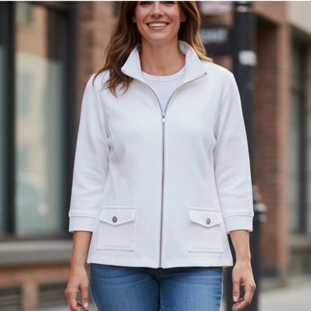 NWT Karen Scott Sport Women's Size S Bright White Zip Jacket with Pockets